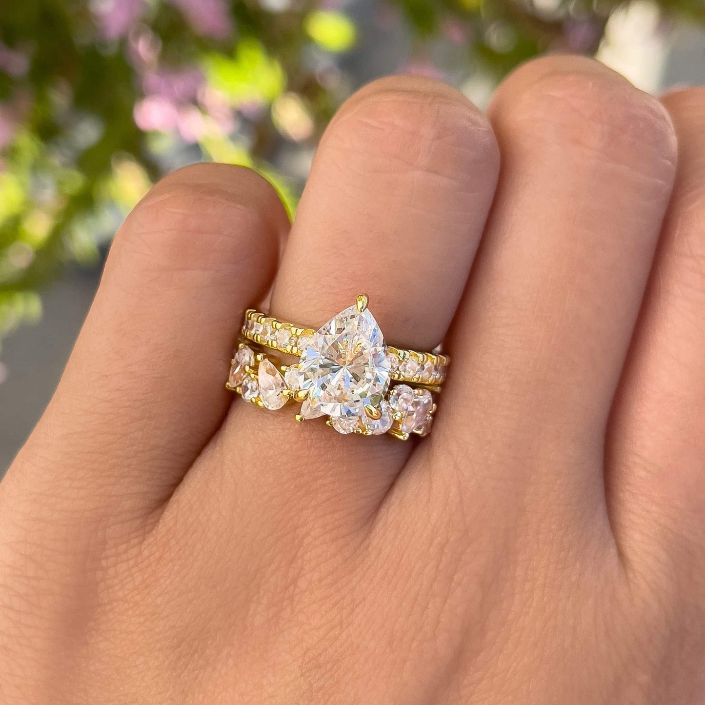 Stunning 0.4 TCW Round and Pear Moissanite Stones Half Eternity Wedding Band 9