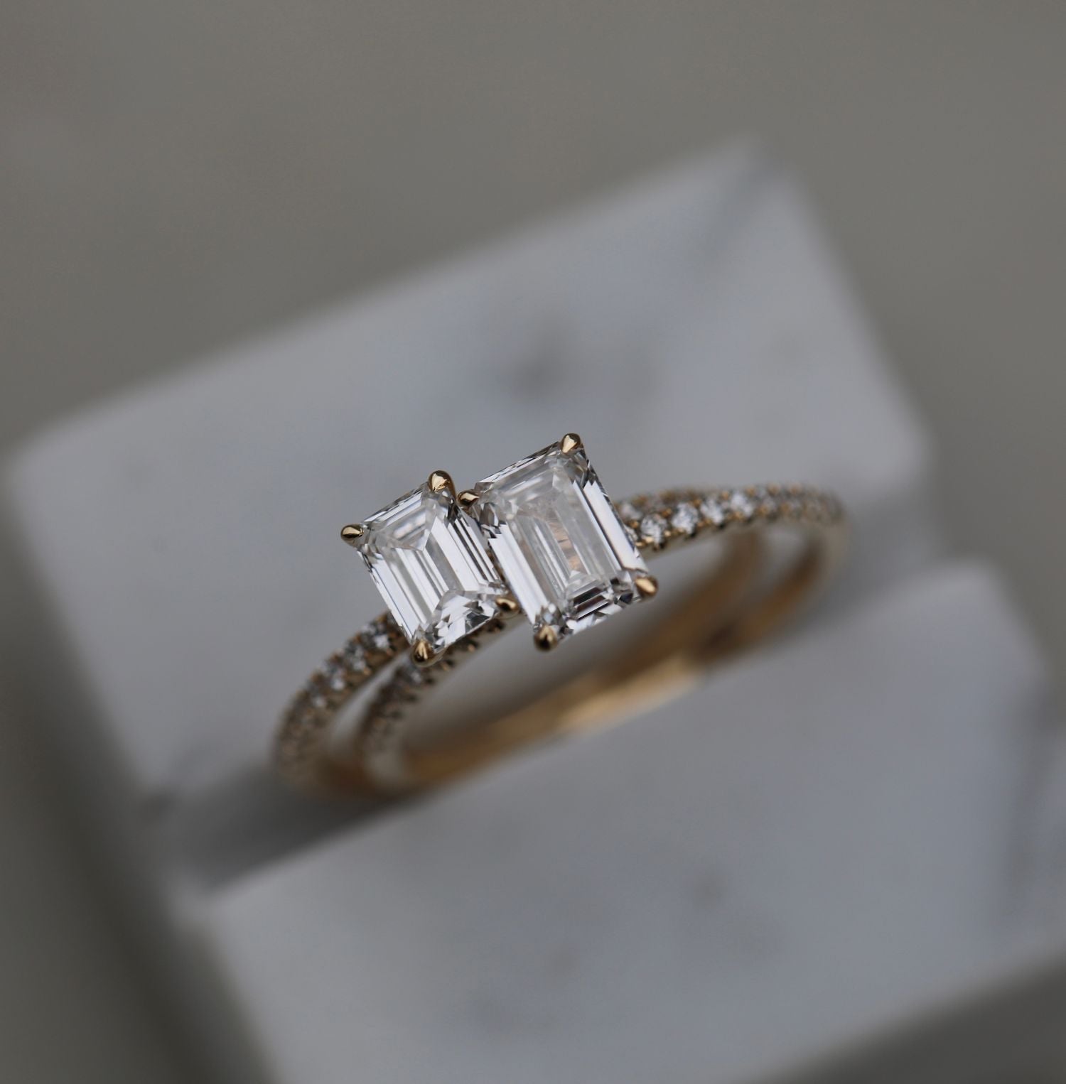 0.90 CT Emerald Cut Pave CVD F/VVS2 Diamond Engagement Ring 9