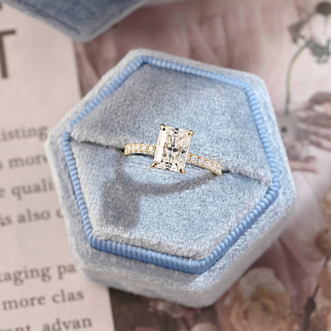 Stunning 3.0 CT Radiant Moissanite Engagement Ring with Pave & Hidden Halo Design 9