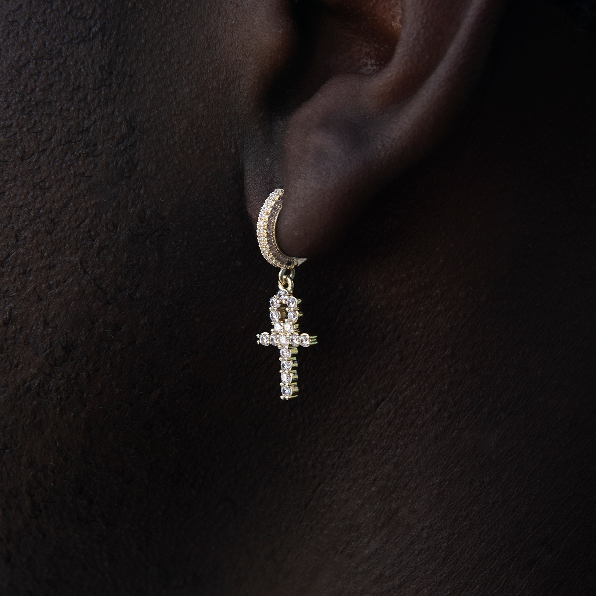 4 CT Round Moissanite Cross Hoop Silver Earrings for Him 3