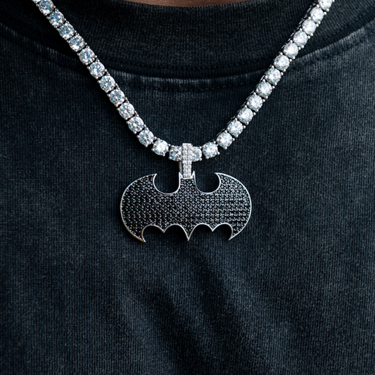 2 CT Round Moissanite Batman Logo Silver Pendant for Him 1