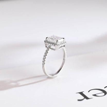Stunning 1.0 - 2.0 CT Emerald Moissanite Engagement Ring with Pave and Halo Design 5