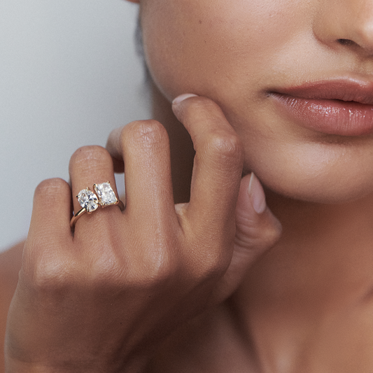 Stunning 3 CT Radiant & Oval Moissanite Engagement Ring with Two Stone Design 1