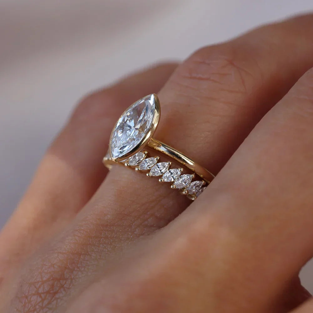 Stunning 0.4 TCW Marquise Moissanite Stones with Half Eternity Wedding Band 4