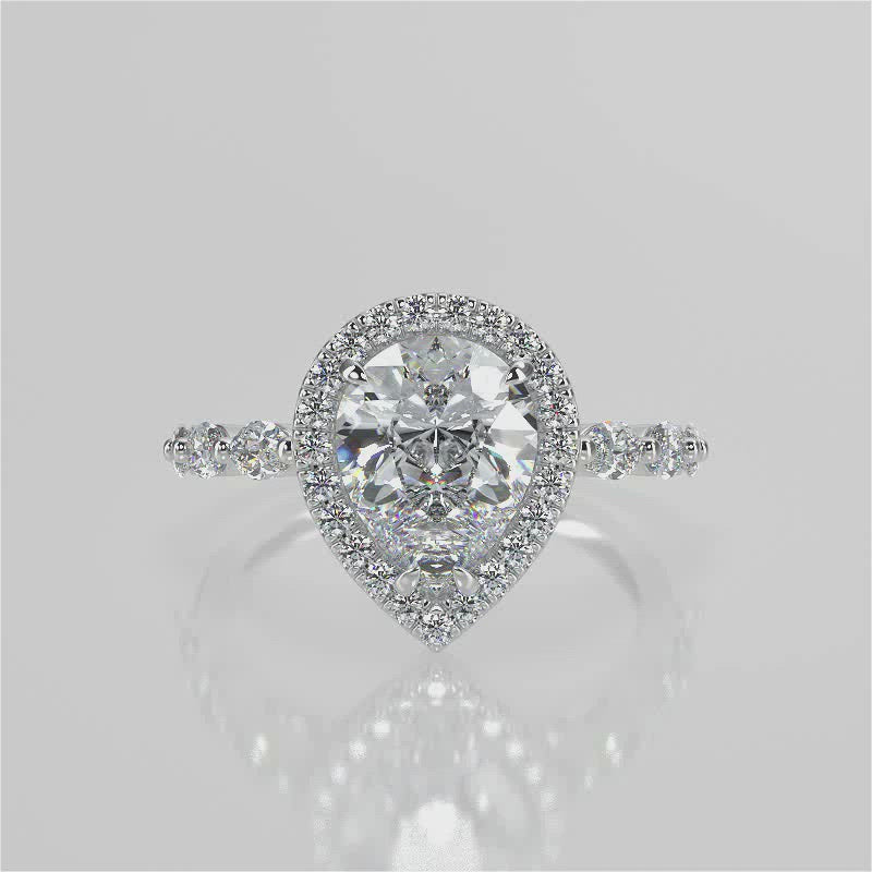 Stunning 0.81 CT Pear Moissanite Engagement Ring with Halo & Pave Design 4