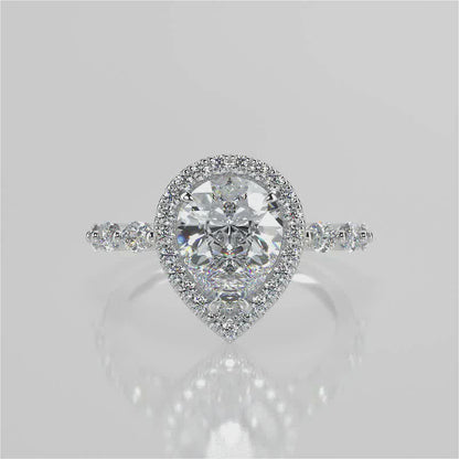 Stunning 0.81 CT Pear Moissanite Engagement Ring with Halo & Pave Design 4