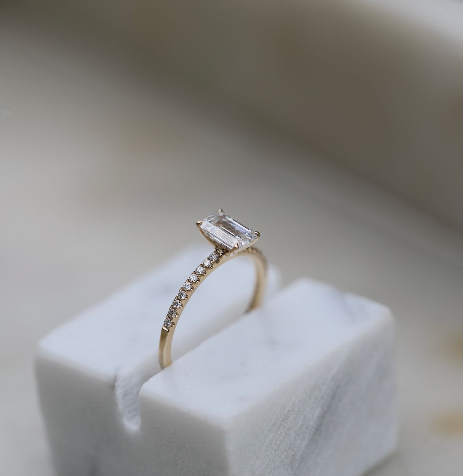 0.90 CT Emerald Cut Pave CVD F/VVS2 Diamond Engagement Ring 6