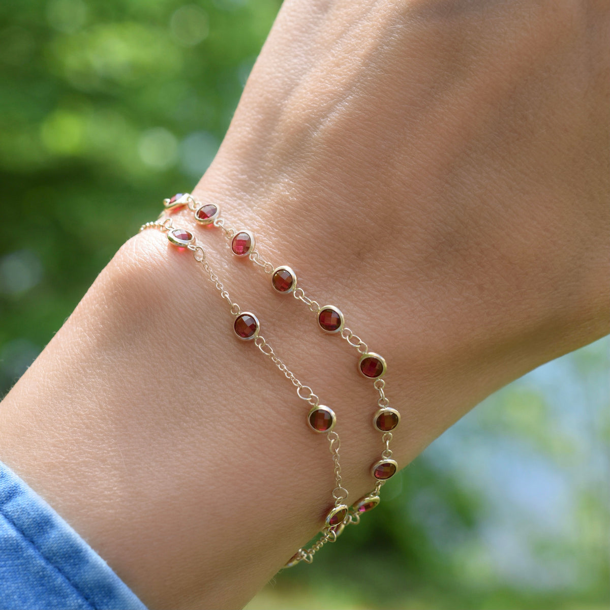 5.0 TCW Round Garnet Lab Made Diamond- January Birthstone Bracelets 6
