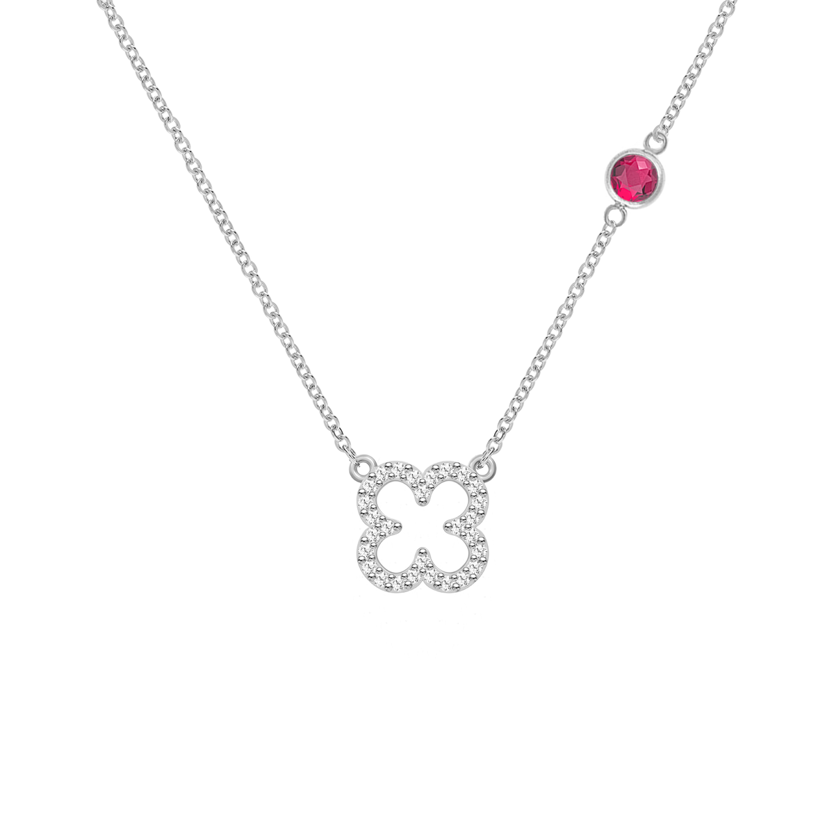 0.25 CT Round Ruby Lab Made Diamond- July Birthstone Floral Necklace 7