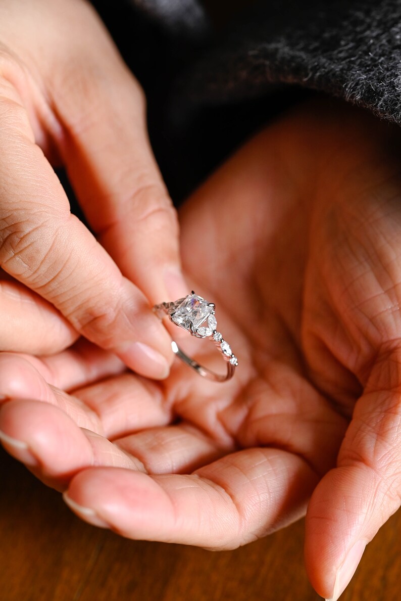 Stunning 1.0 - 2.0 CT Radiant Moissanite Engagement Ring with Double Shank & Pave Design 4