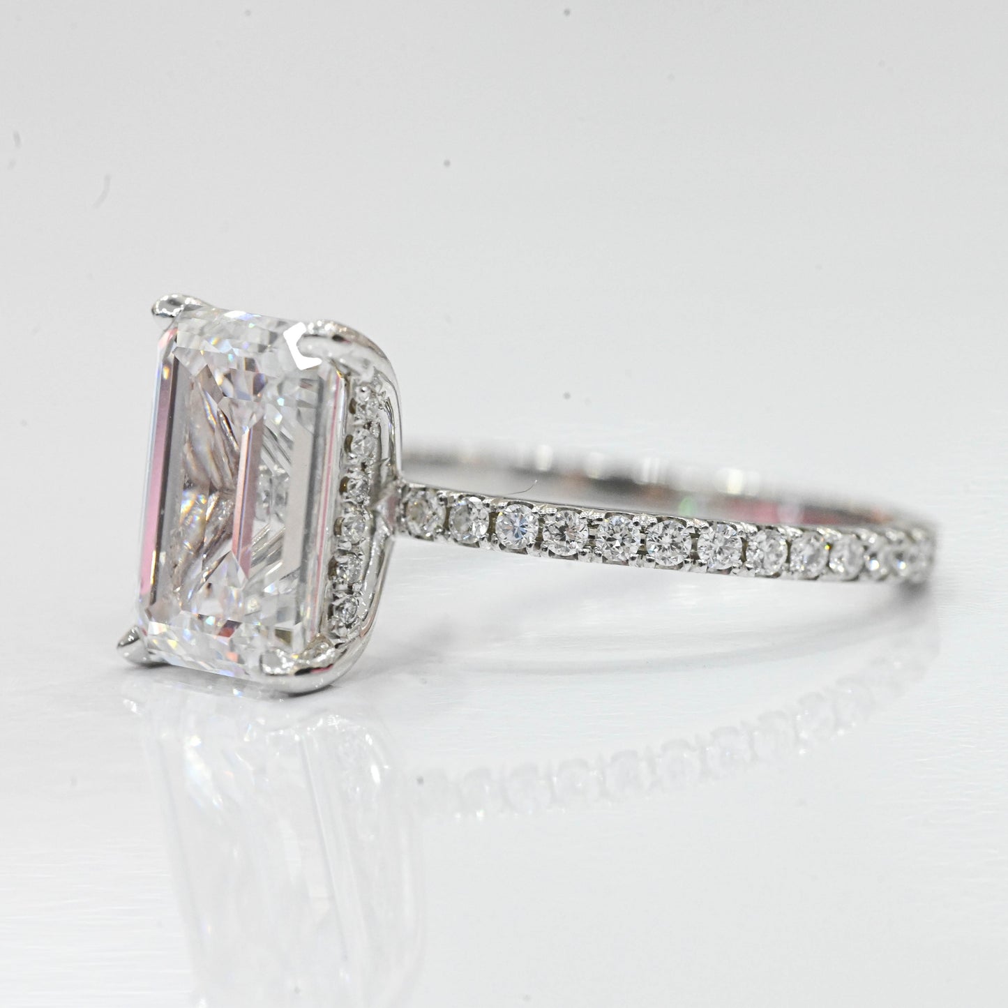 Stunning 4.52 CT Emerald Moissanite Engagement Ring with Hidden Halo & Pave Design 2
