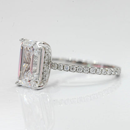 Stunning 4.52 CT Emerald Moissanite Engagement Ring with Hidden Halo & Pave Design 2