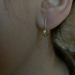 0.50 TCW Round & Pear Cut Moissanite Unique Bar Earrings in Gold 2