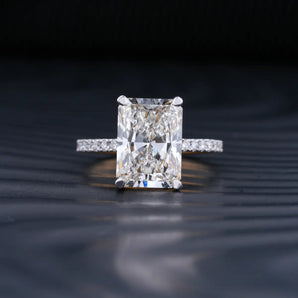 Stunning 5.0 CT Radiant Moissanite Engagement Ring with Double Hidden Halo & Pave Design