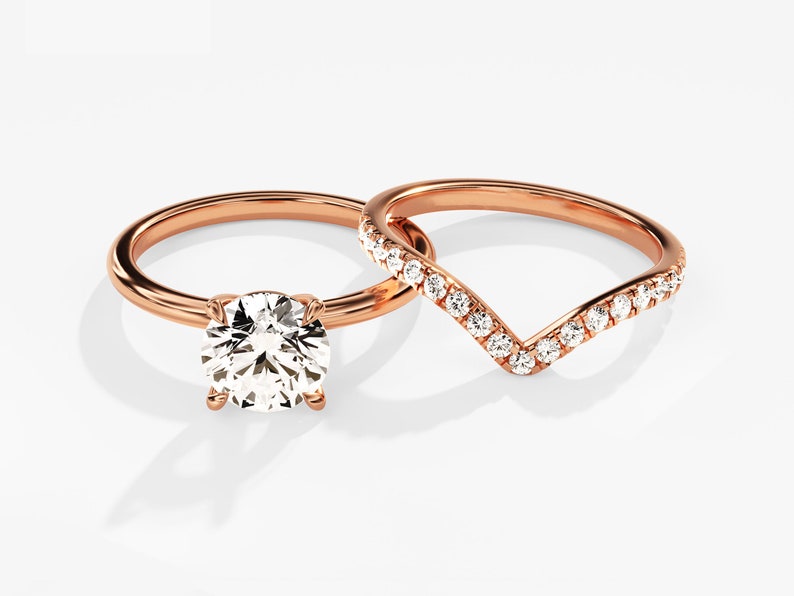 1.50 CT Round Cut Moissanite Bridal Ring Set with Round Wedding Bands 4
