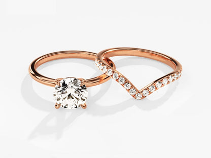 1.50 CT Round Cut Moissanite Bridal Ring Set with Round Wedding Bands 4