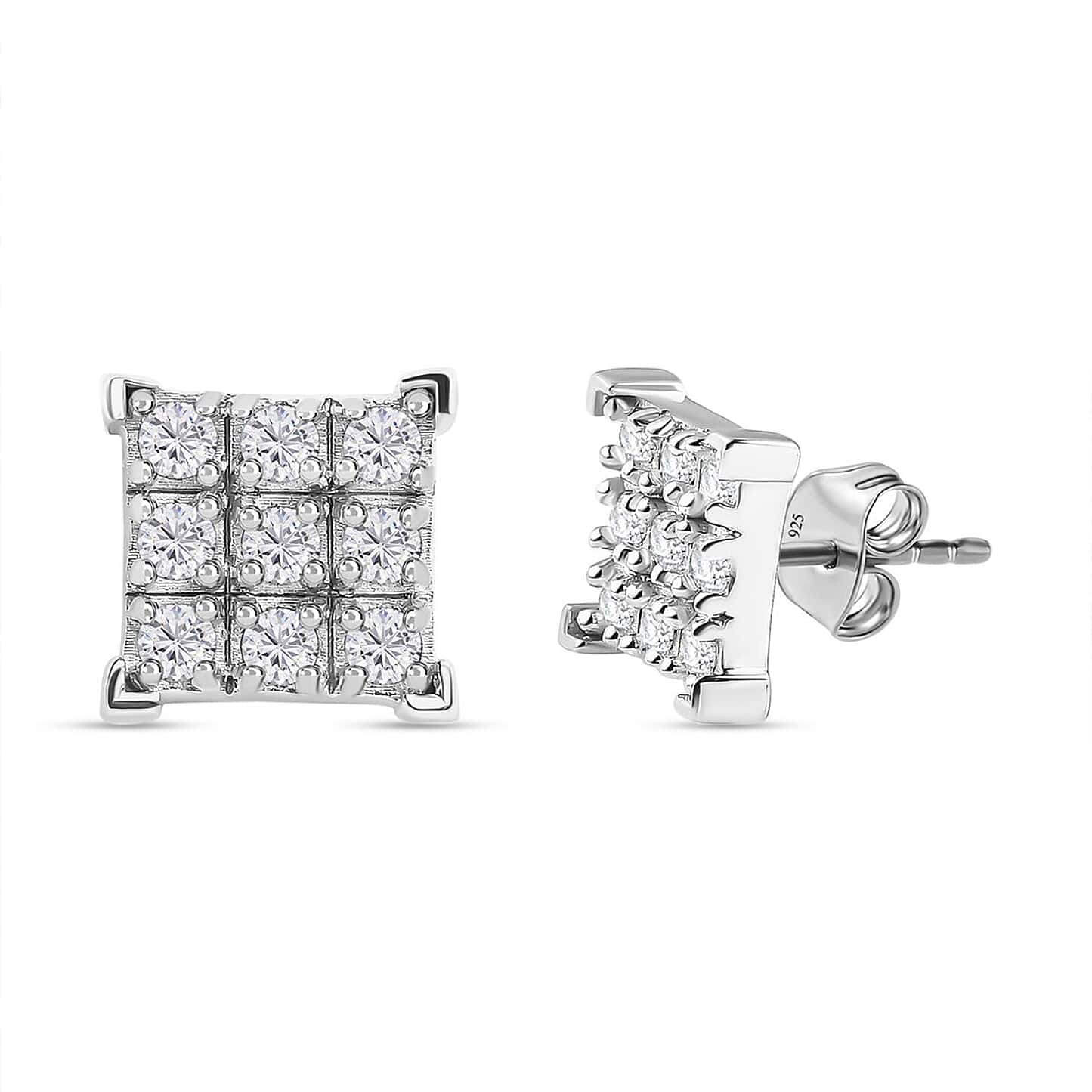 Round Cut Cubic Zirconia in 925 Sterling Silver Earrings 1