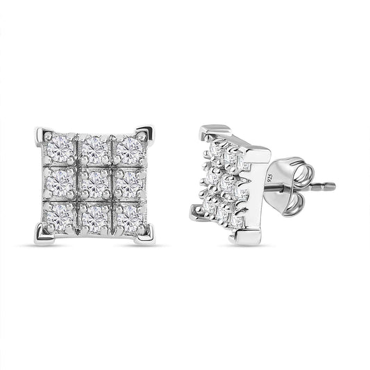 Round Cut Cubic Zirconia in 925 Sterling Silver Earrings 1