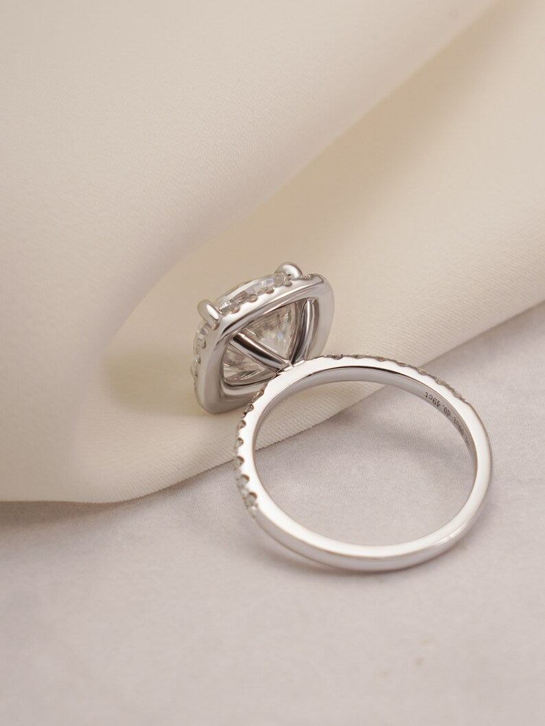 Stunning 1.0 - 2.0 CT Cushion Moissanite Engagement Ring with Pave & Halo Design 10