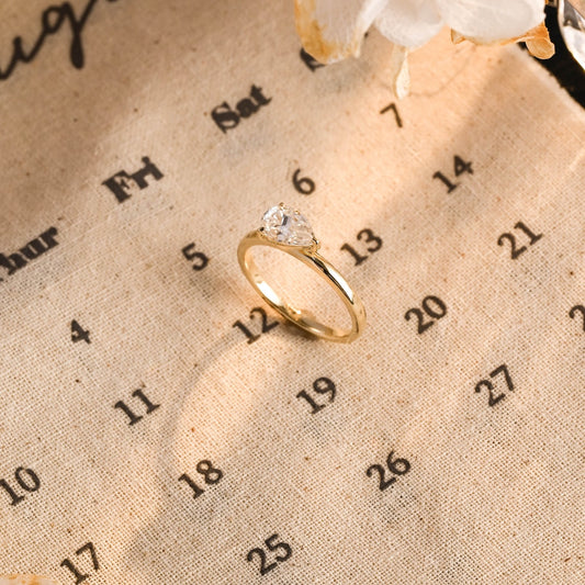 0.8 CT Pear Cut Moissanite Ring with Solitaire Style 2