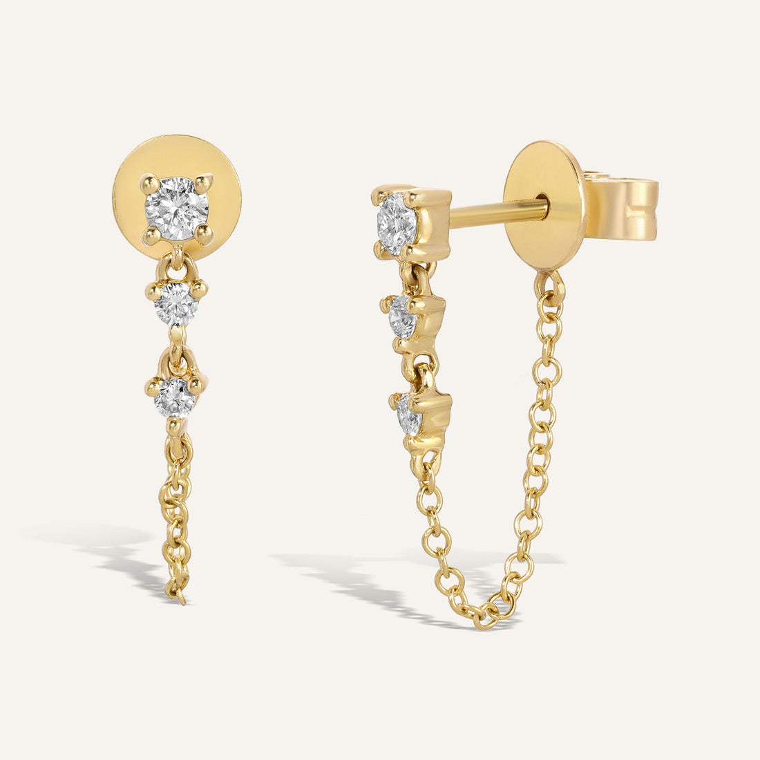0.40 TCW Round Cut Moissanite Three Diamond Chain Earrings in Gold 1