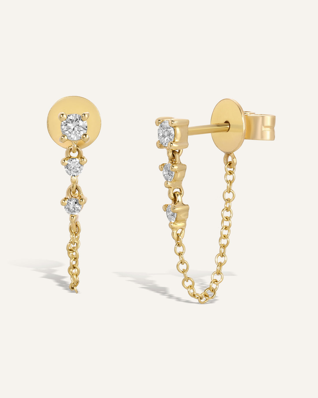 0.40 TCW Round Cut Moissanite Three Diamond Chain Earrings in Gold 1
