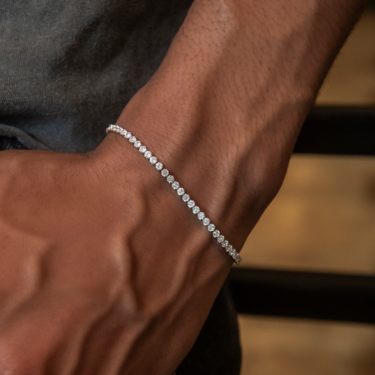18 CT Full length Round Moissanite Diamond Micro Tennis Silver Bracelet For Him 1