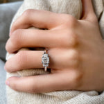 Stunning 0.7 CT Emerald Moissanite Stones Three Stones Engagement Ring 5