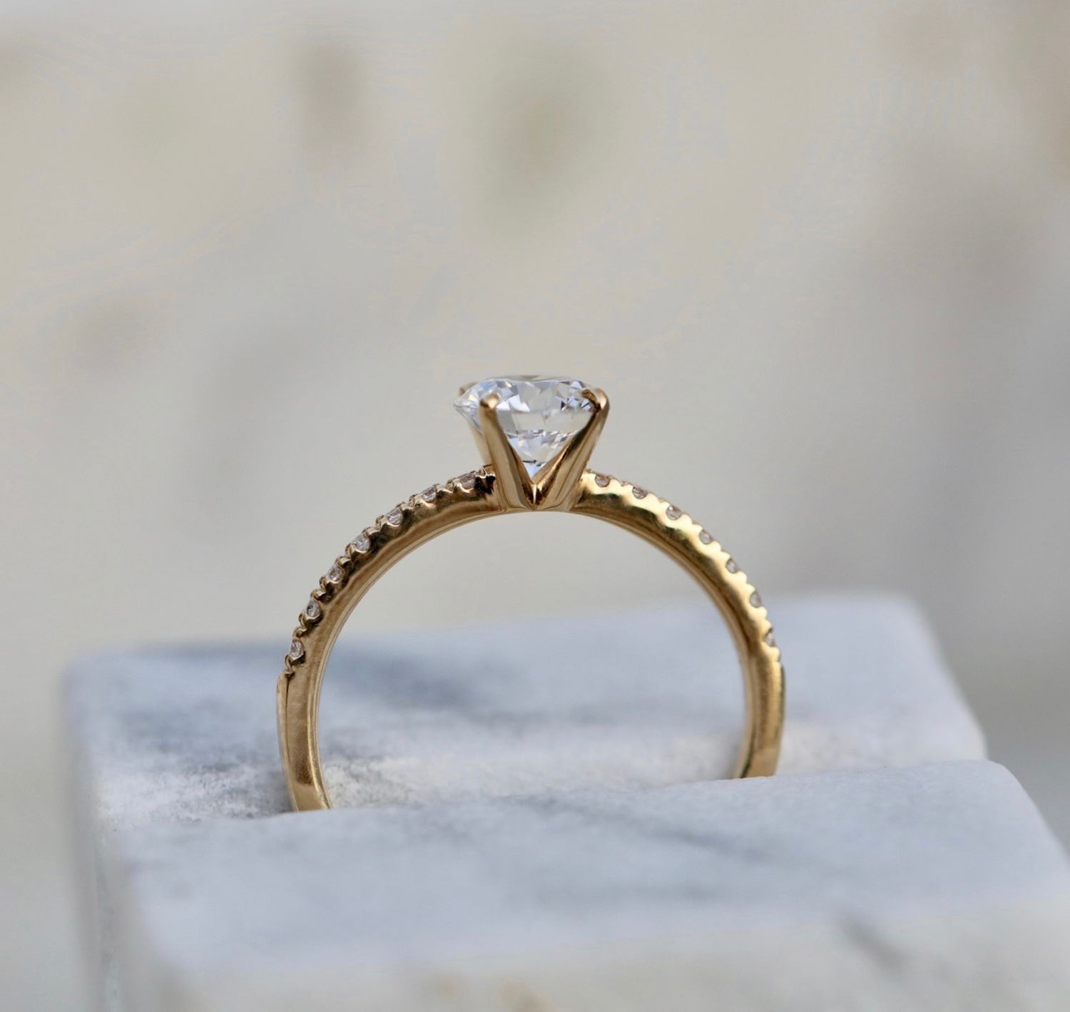 0.85 CT Round Cut Pave CVD E/VS1 Diamond Engagement Ring 4