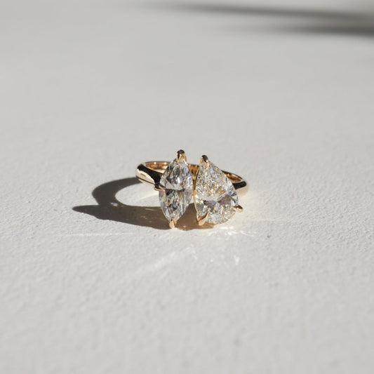 Stunning 1.5 CT Pear & Marquise Moissanite Engagement Ring with Two Stone Design 1