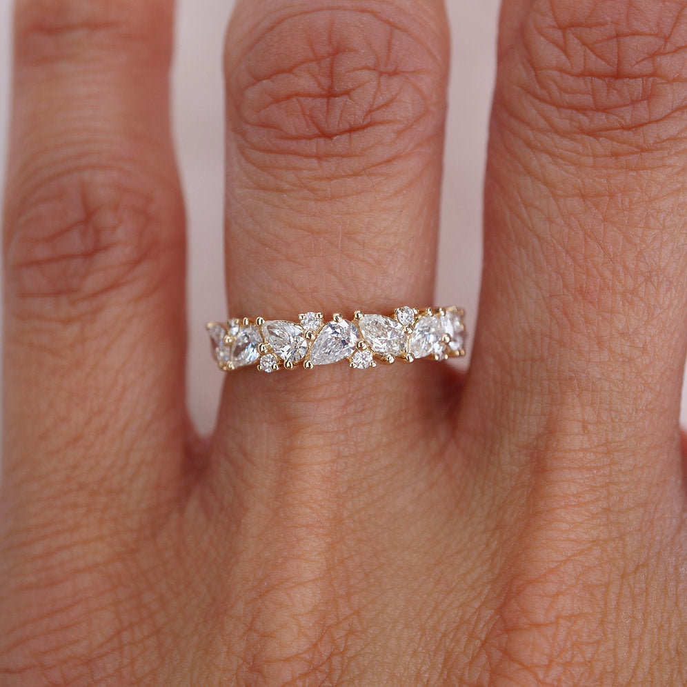 Stunning 0.4 TCW Pear and Round Moissanite Stones in Half Eternity Wedding Band 2