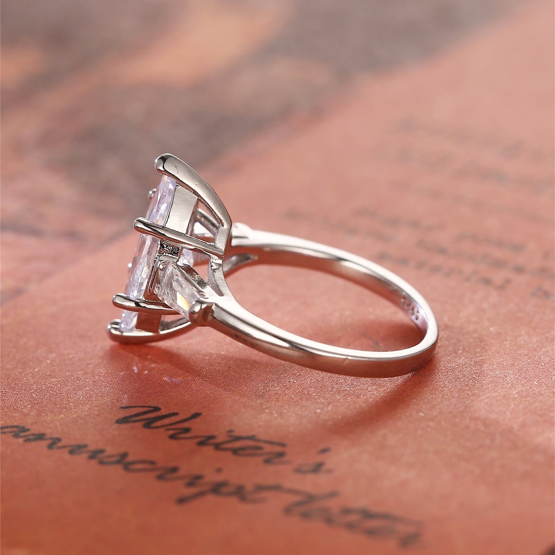 Stunning 3.0 CT Marquise Moissanite Engagement Ring with 3 Stones Design 3