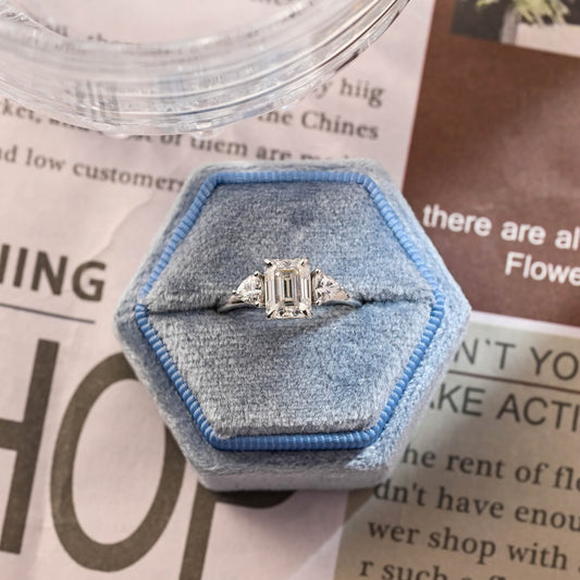 Stunning 3.0 CT Emerald Moissanite Engagement Ring with 3 Stones Design 1