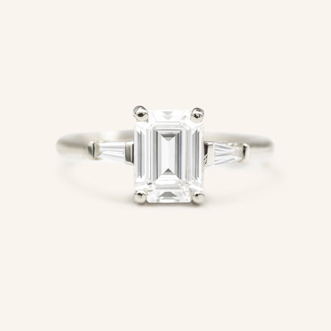 Stunning 1 CT Emerald Moissanite Engagement Ring With Three Stone Design 2