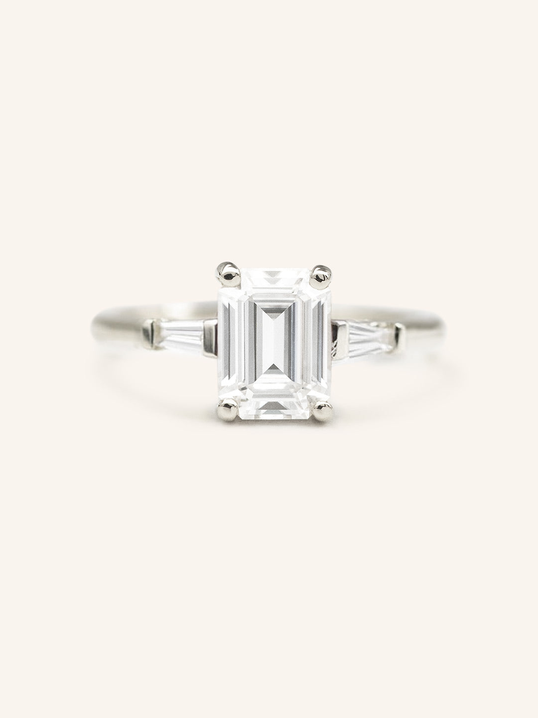Stunning 1 CT Emerald Moissanite Engagement Ring With Three Stone Design 2