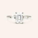 Stunning 1 CT Emerald Moissanite Engagement Ring With Three Stone Design 2