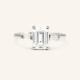 Stunning 1 CT Emerald Moissanite Engagement Ring With Three Stone Design 2