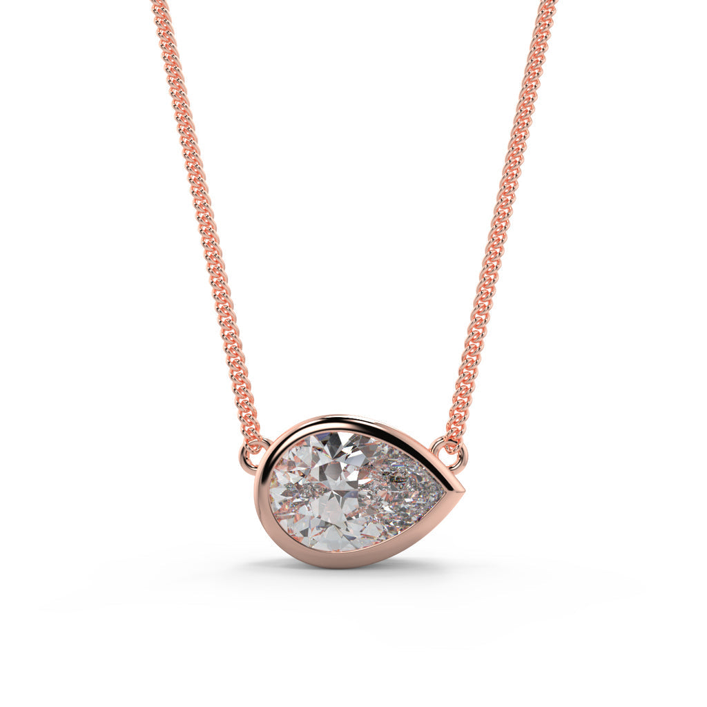 1.0 CT East West Pear Moissanite Diamond Bezel Pendant Necklace in Solid Gold 8