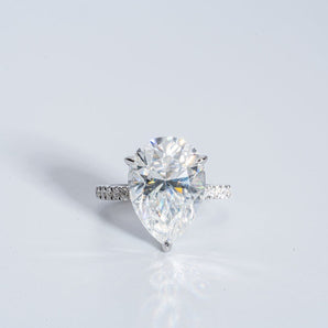 Stunning 5.0 CT Pear Moissanite Engagement Ring with Double Hidden Halo & Pave Design