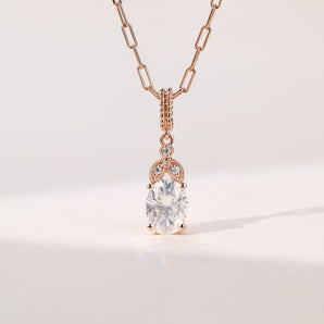 1.20 CT Oval Moissanite Diamond Milgrain Pendant Necklace in Solid Gold