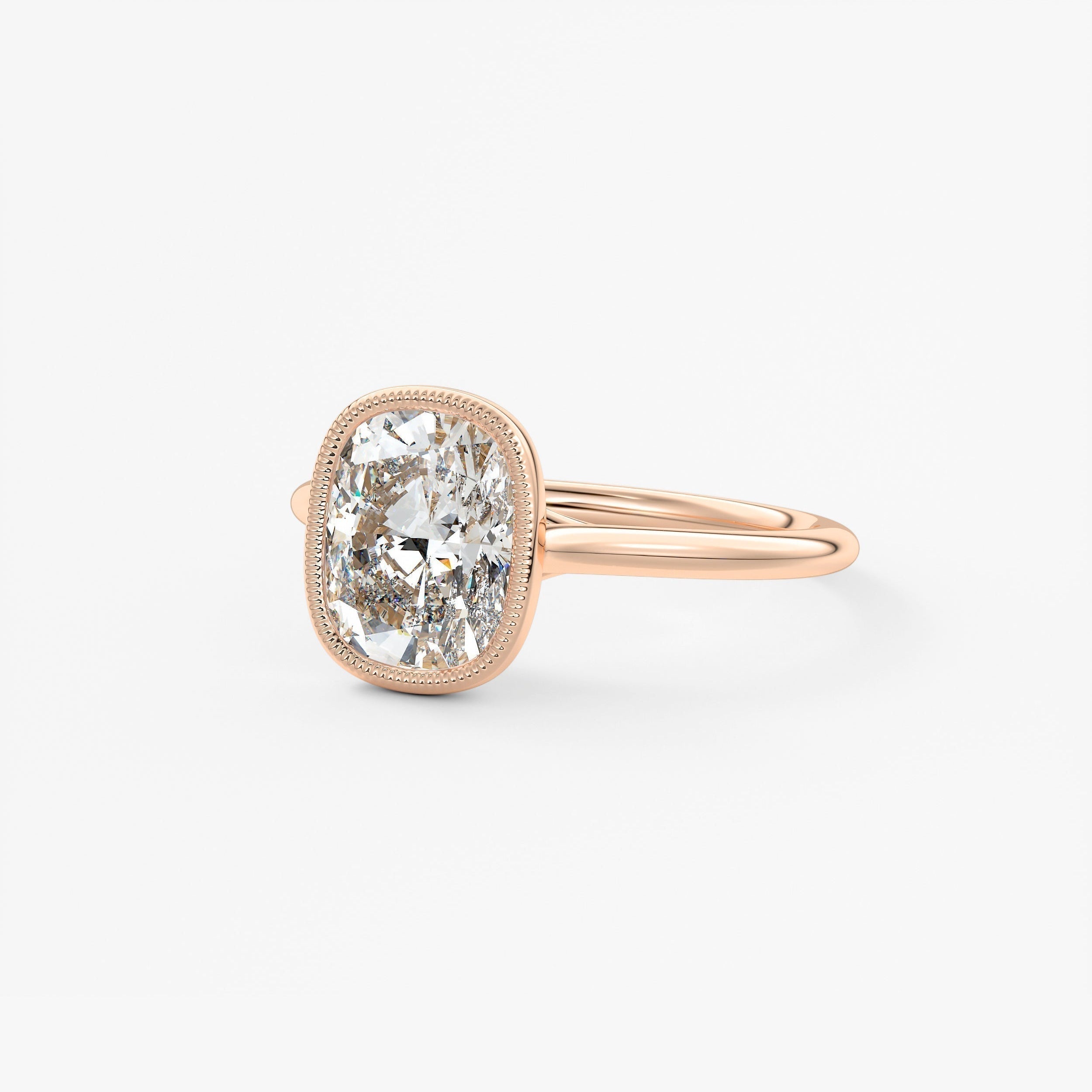 Elongated Cushion Milgrain Bezel Lab Grown Diamond Engagement Ring