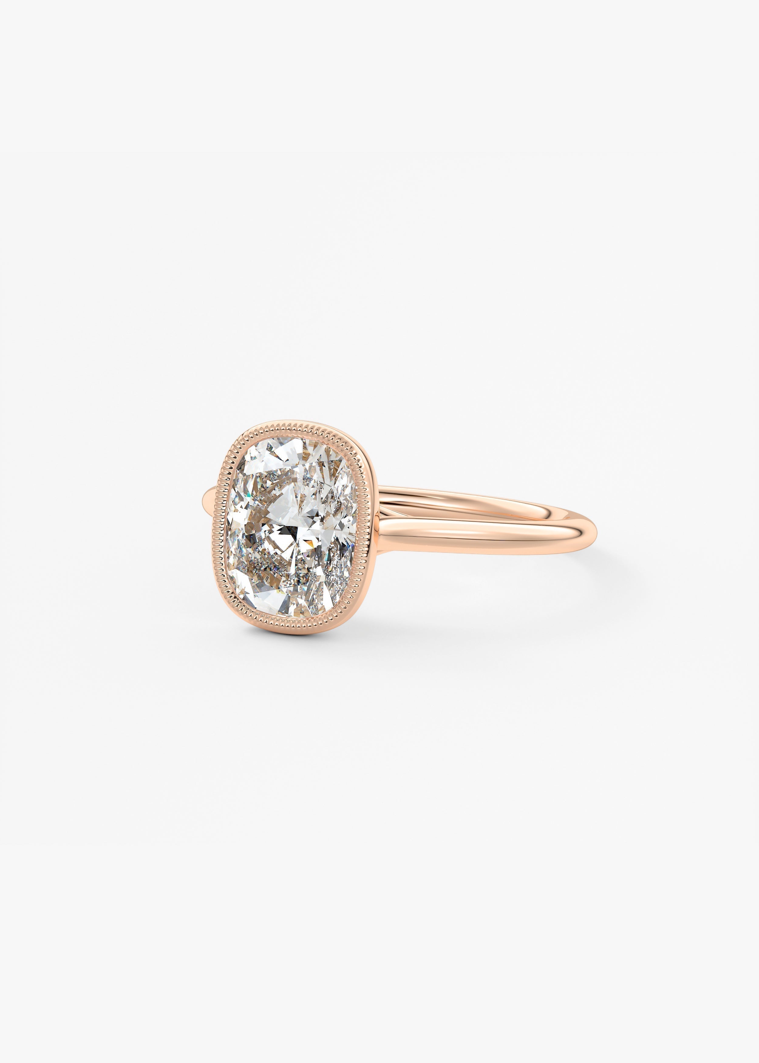 Elongated Cushion Milgrain Bezel Lab Grown Diamond Engagement Ring
