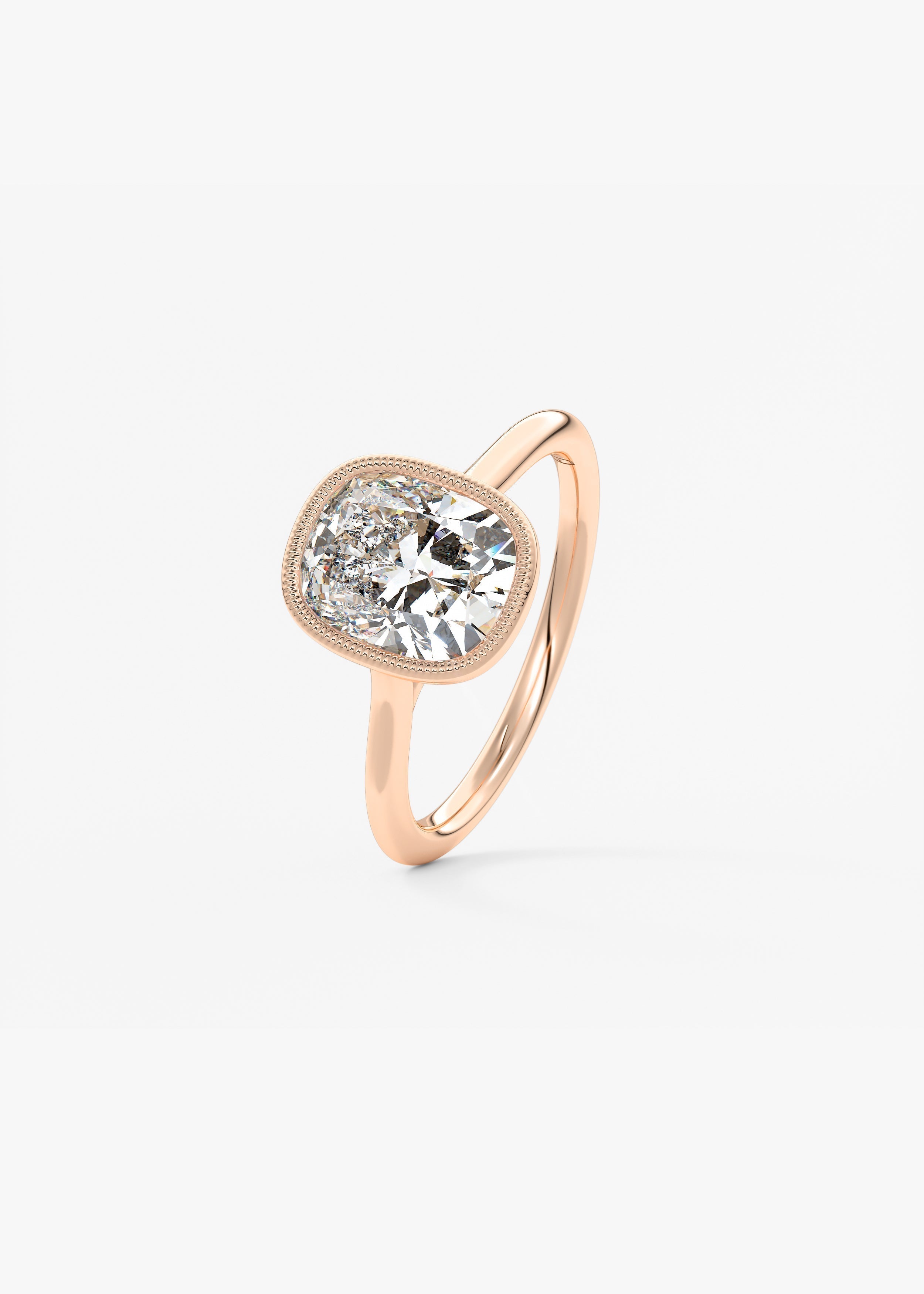 Elongated Cushion Milgrain Bezel Lab Grown Diamond Engagement Ring