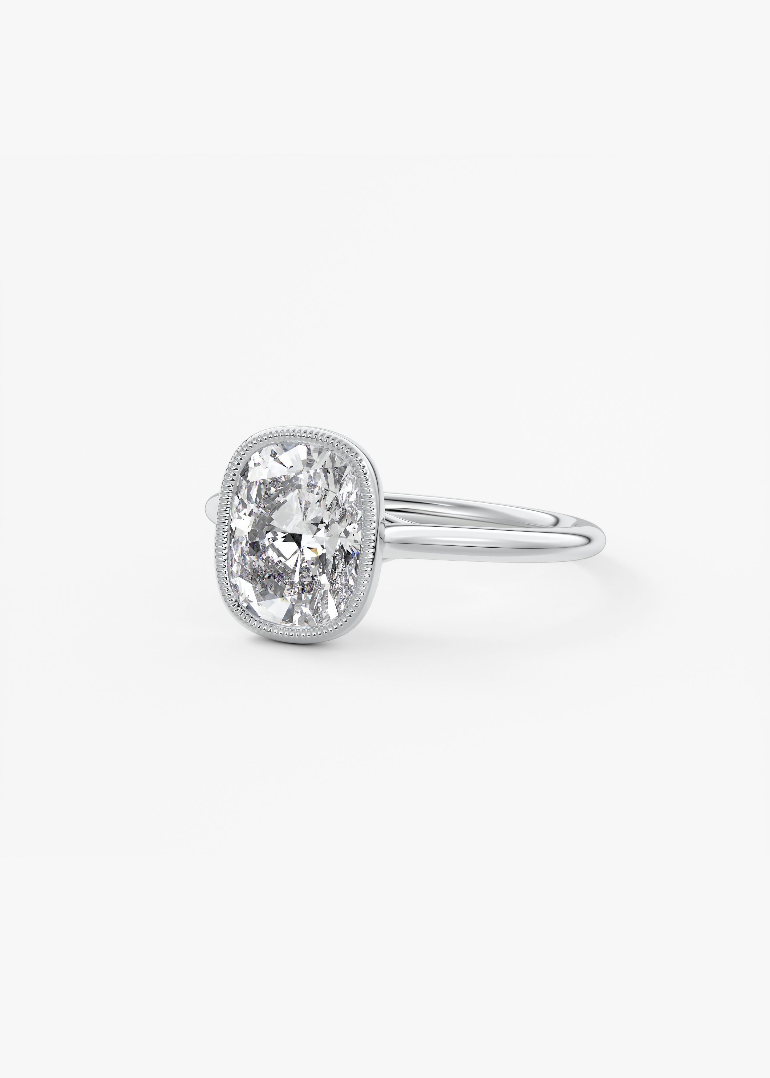 Elongated Cushion Milgrain Bezel Lab Grown Diamond Engagement Ring