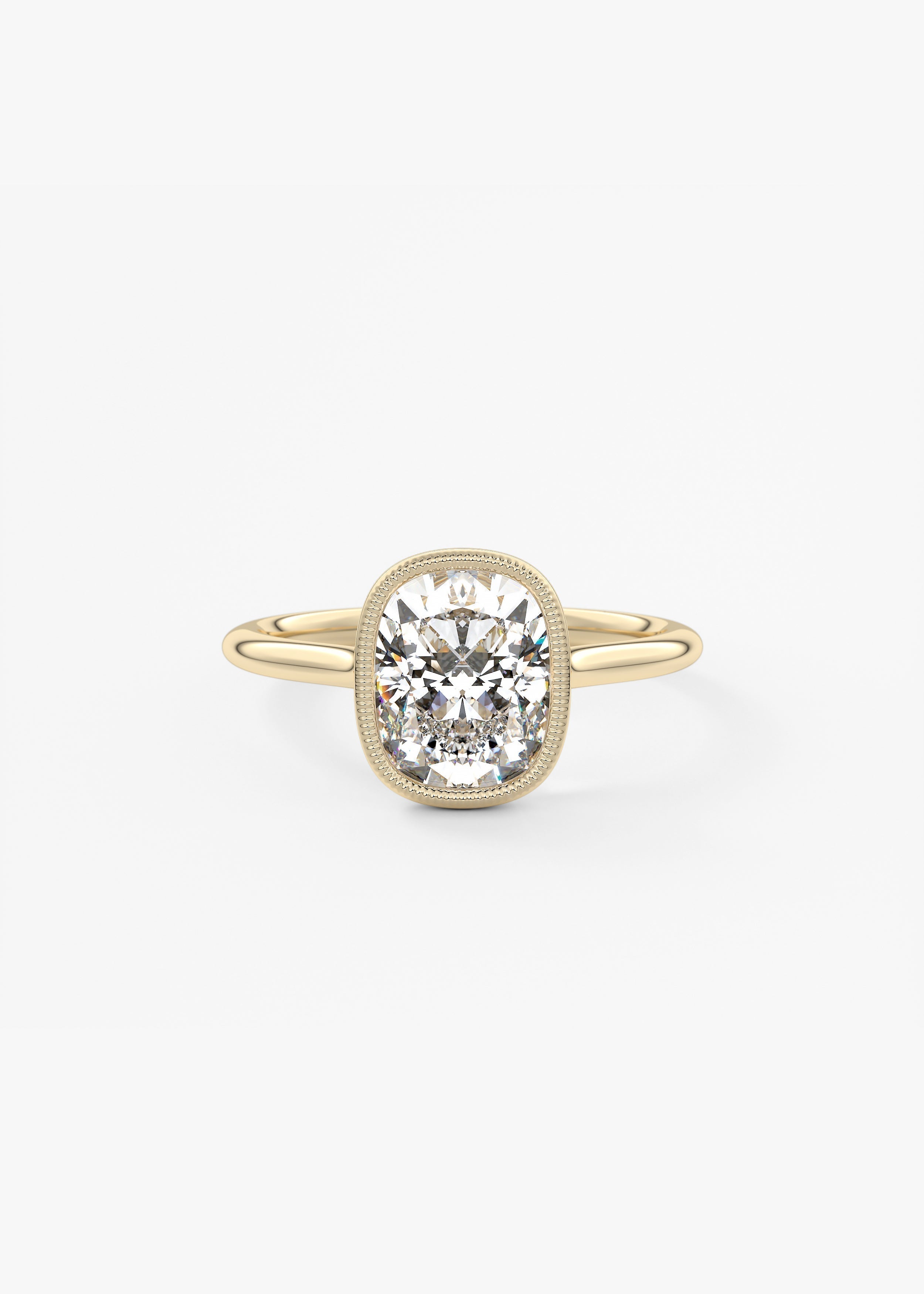 Elongated Cushion Milgrain Bezel Lab Grown Diamond Engagement Ring