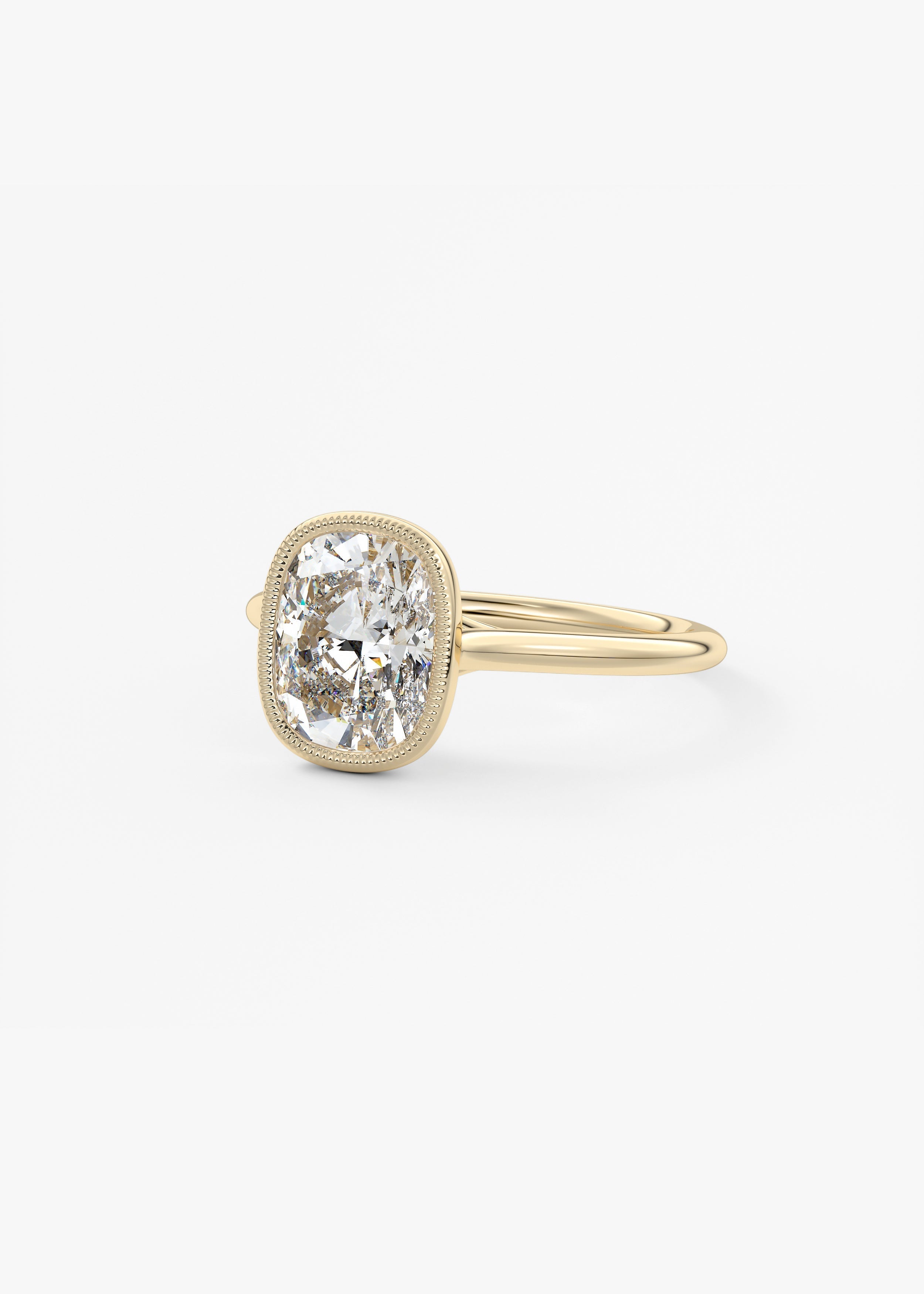 Elongated Cushion Milgrain Bezel Lab Grown Diamond Engagement Ring