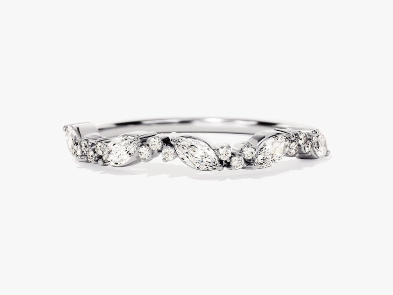 Stunning 0.30 CT Round & Marquise Moissanite Stones Half Eternity Wedding Band 3