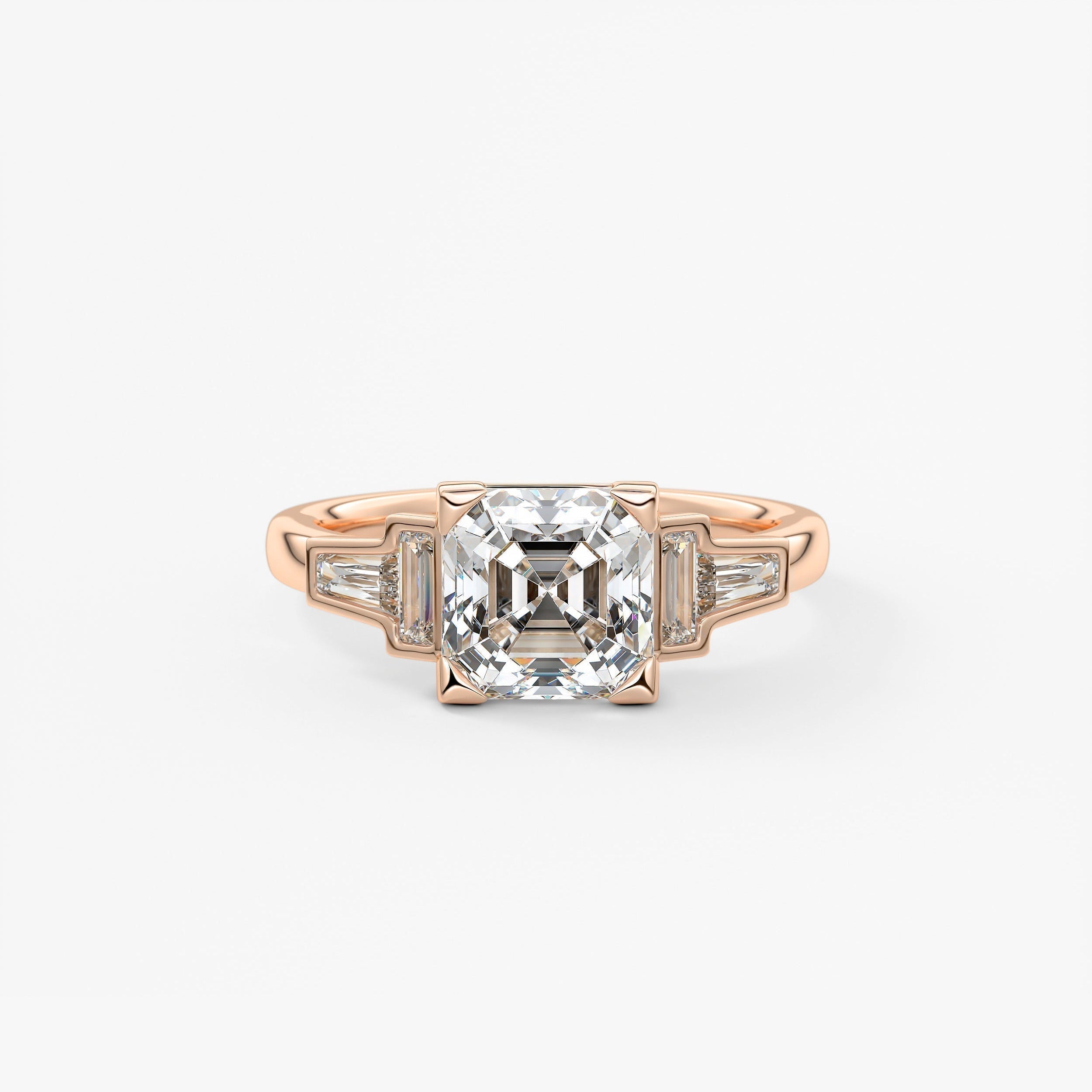 Asscher Five Stones Lab Grown Diamond Engagement Ring