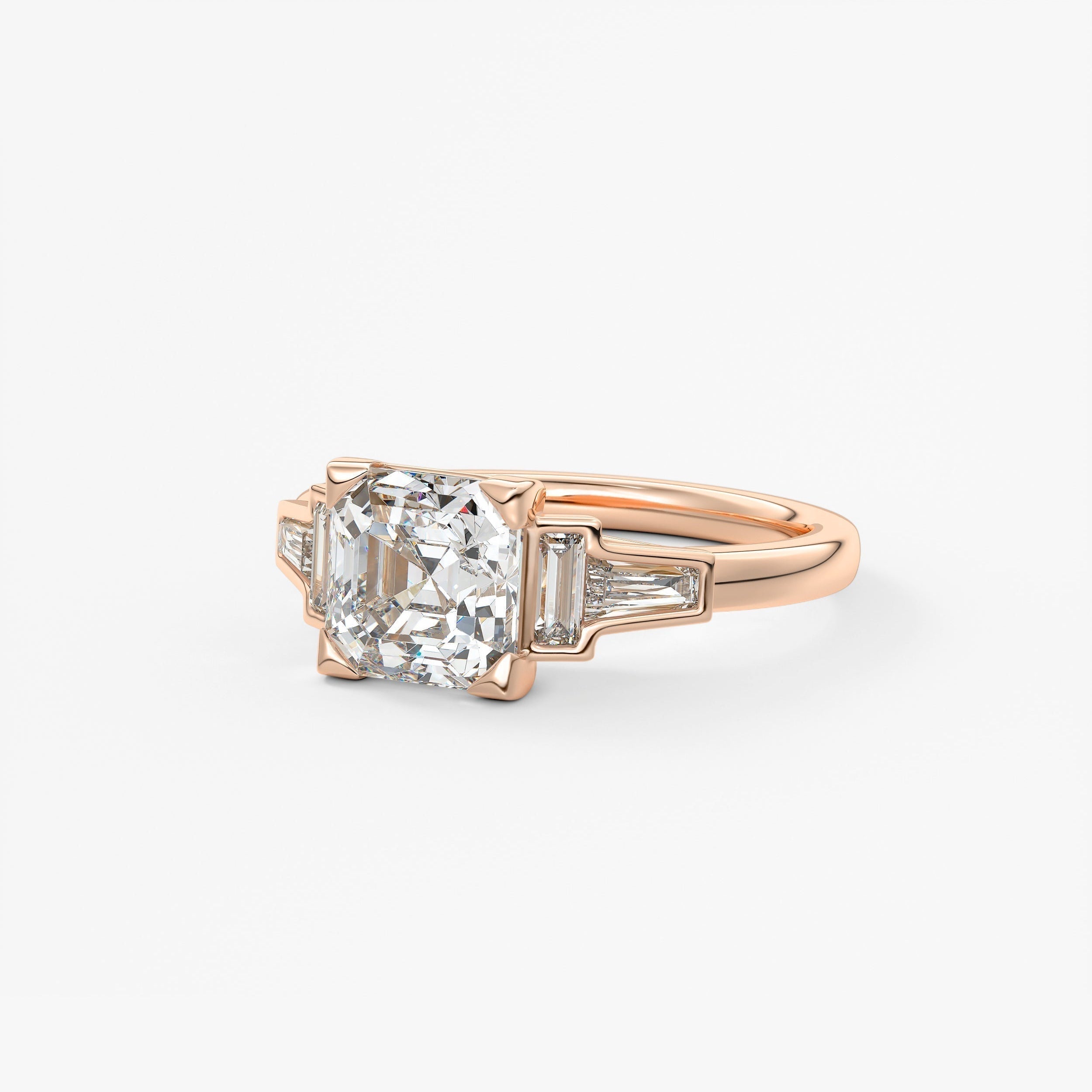Asscher Five Stones Lab Grown Diamond Engagement Ring