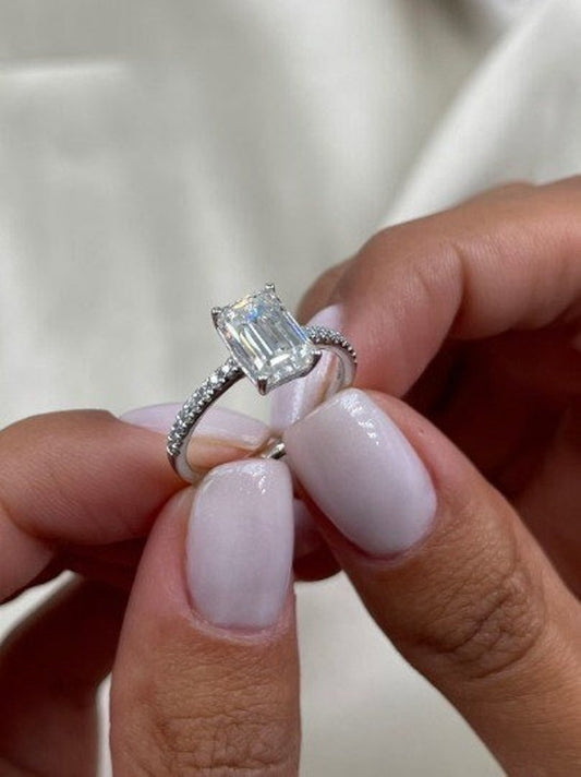 Stunning 2.0 CT Emerald Moissanite Engagement Ring with Pave Design 2